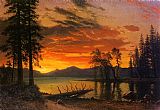River, Paintings - Sunset over the River by Albert Bierstadt